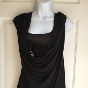 Adrienne Vittadini Black ruched top with Sequins